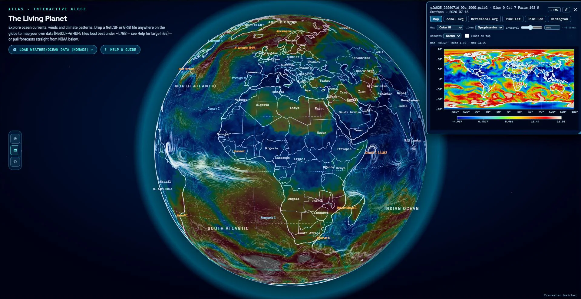 Living Planet: screenshot of the interactive globe